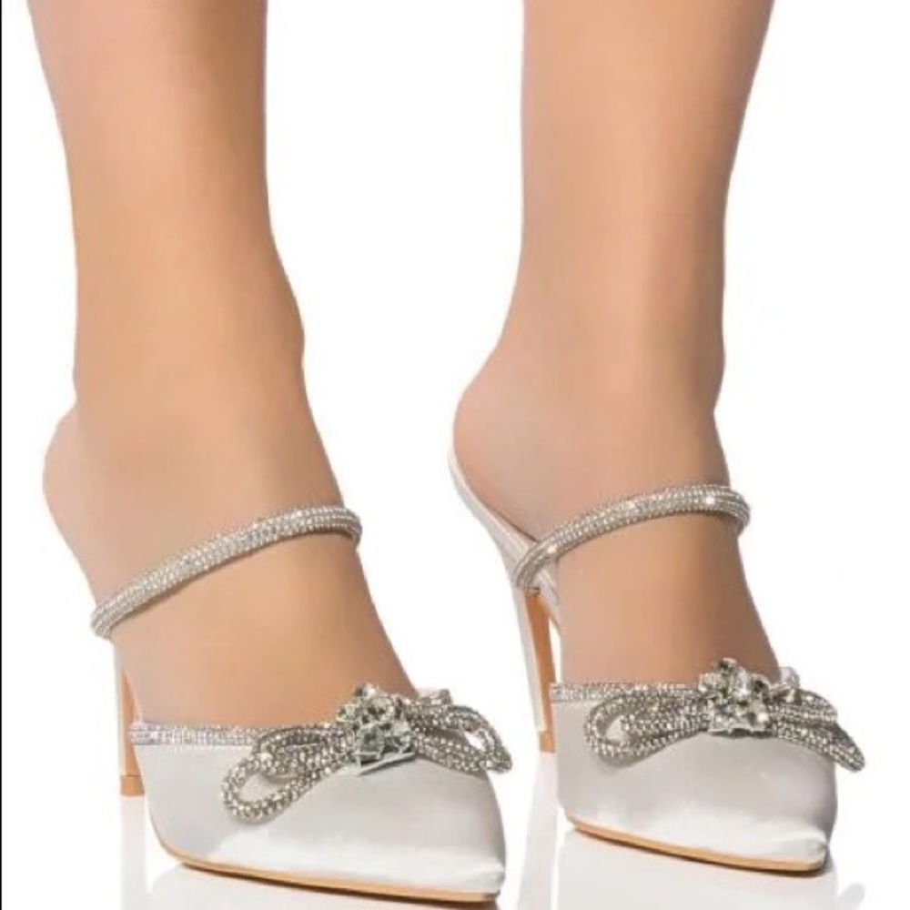 Stunning White Satin Mule Heel